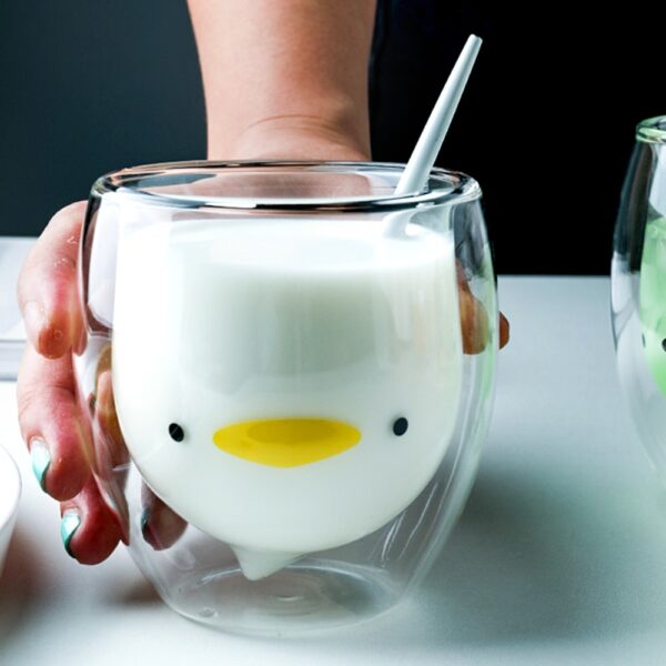 250ML Creative INS Coffee Mug Double Wall Milk Cup Cute Glass Kawaii Juice Vaso Gato Oso 5