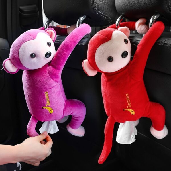 Car Creative Cartoon Cute Monkey Paper Box Car Hanging Paper Napkin Tissue Box Cover Holder Portable 1