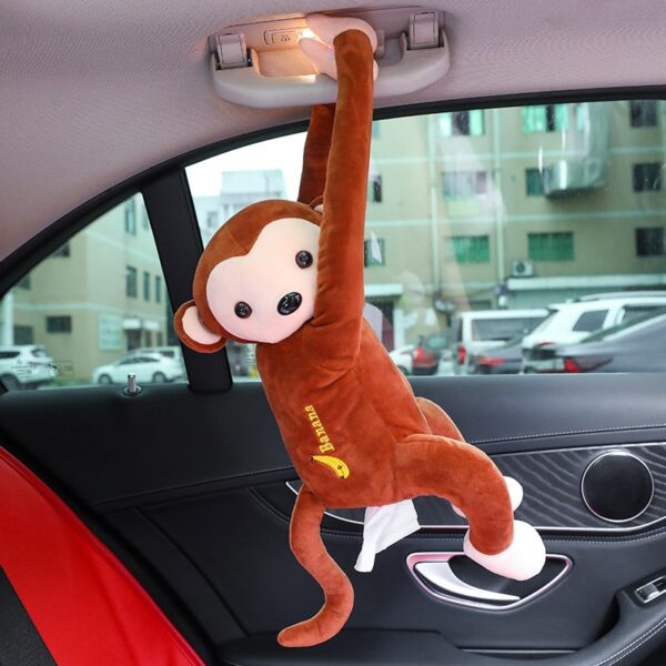 Car Creative Cartoon Cute Monkey Paper Box Car Hanging Paper Napkin Tissue Box Cover Holder Portable 2