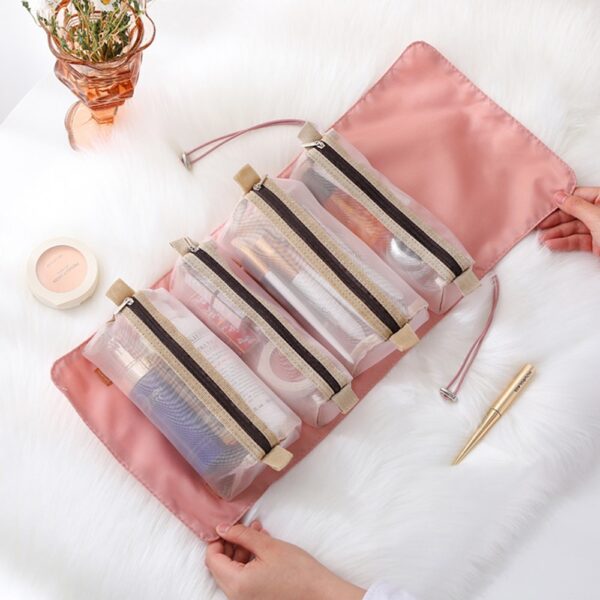 Detachable Cosmetic Bag Large Capacity 4 in 1 Portable Folding Travel Makeup Organizer Bag Brushes Lipstick 3