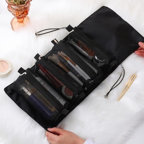 Abnehmbare Kosmetiktasche mit großem Fassungsvermögen 4 in 1 tragbare faltbare Reise-Make-up-Organizer-Tasche Pinsel Lippenstift 4