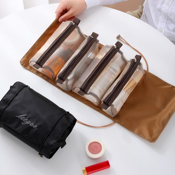 Detachable Cosmetic Bag Large Capacity 4 in 1 Portable Folding Travel Makeup Organizer Bag Brushes Lipstick