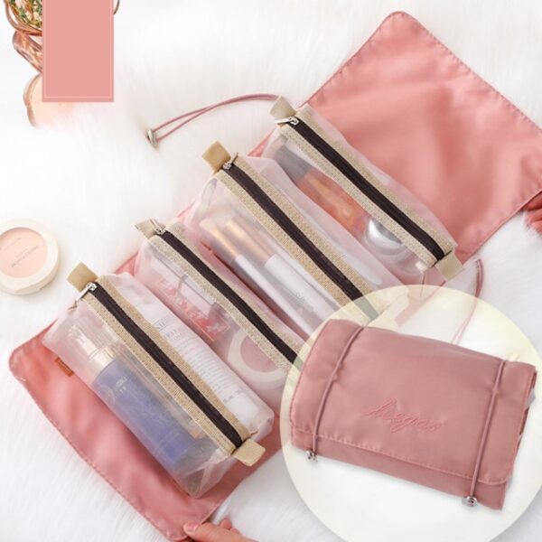 Detachable Cosmetic Bag Large Capacity 4 in 1 Portable Folding Travel Makeup Organizer Bag Brushes