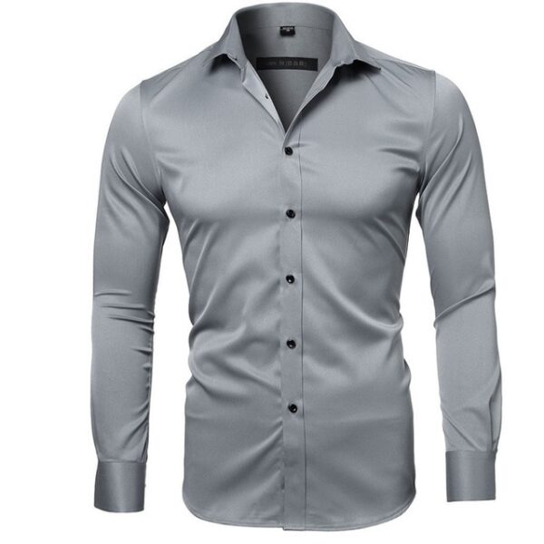 Сіра еластична сорочка з бамбукового волокна для чоловіків Нові чоловічі платтяні сорочки з довгим рукавом Non Iron Easy 5.jpg 640x640 5