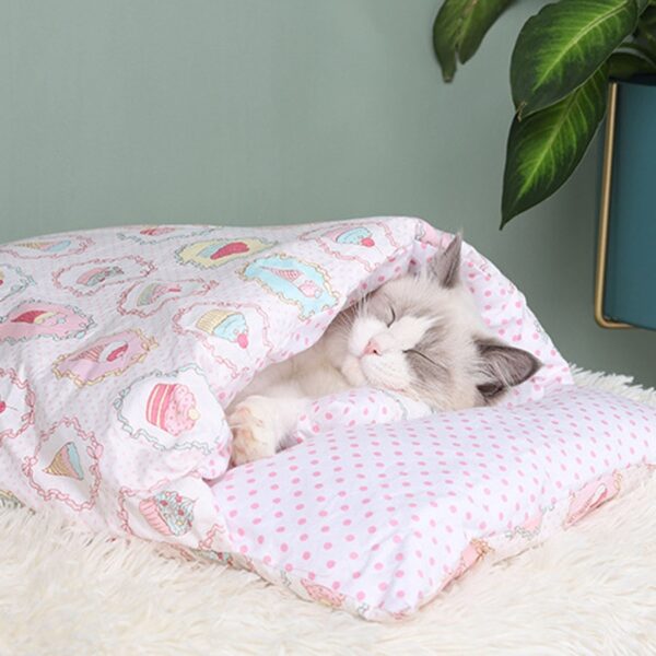 Japanese Cat Bed Warm Cat Sleeping Bag Deep Sleep Winter Removable Pet Dog Bed House Cats 4
