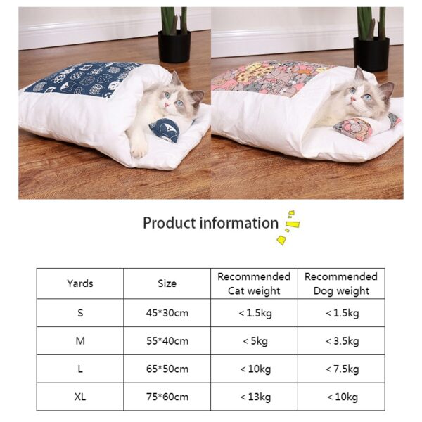 Japanese Cat Bed Warm Cat Sleeping Bag Deep Sleep Winter Removable Pet Dog Bed House Cats 5