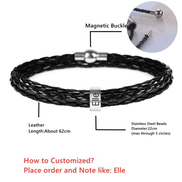 LIKGREAT Name Letter Customize Leather Bracelet for Women Men Stainless Steel Beads Braided Rope Wrist Bracelets 1