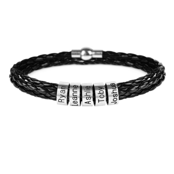 LIKGREAT Name Letter Customize Leather Bracelet for Women Men Stainless Steel Beads Braided Rope Wrist Bracelets 4.jpg 640x640 4