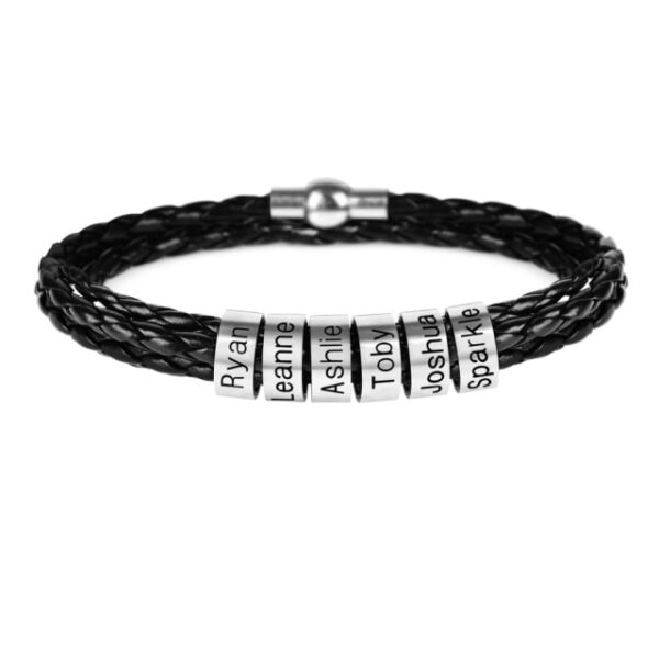 LIKGREAT Name Letter Customize Leather Bracelet for Women Men Stainless Steel Beads Braided Rope Wrist Bracelets 6.jpg 640x640 6