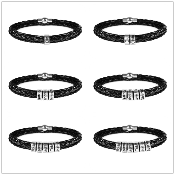 LIKGREAT Name Letter Customize Leather Bracelet for Women Men Stainless Steel Beads Braided Rope Wrist Bracelets