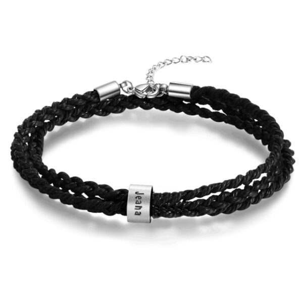 LIKGREAT Name Letter Customize Leather Bracelet for Women Men Stainless Steel Beads Braided Rope Wrist Bracelets 7.jpg 640x640 7