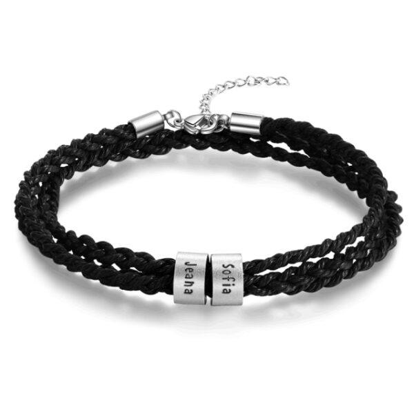 LIKGREAT Name Letter Customize Leather Bracelet for Women Men Stainless Steel Beads Braided Rope Wrist Bracelets 8.jpg 640x640 8