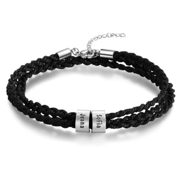 LIKGREAT Name Letter Customize Leather Bracelet for Women Men Stainless Steel Beads Braided Rope Wrist Bracelets 8.jpg 640x640 8