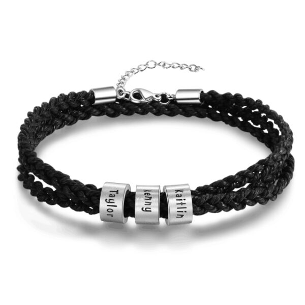 LIKGREAT Name Letter Customize Leather Bracelet for Women Men Stainless Steel Beads Braided Rope Wrist Bracelets 9.jpg 640x640 9