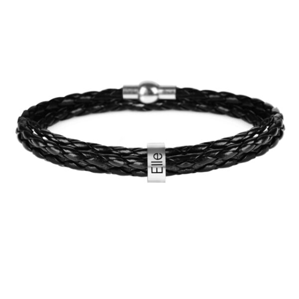 LIKGREAT Name Letter Customize Leather Bracelet for Women Men Stainless Steel Beads Braided Rope Wrist