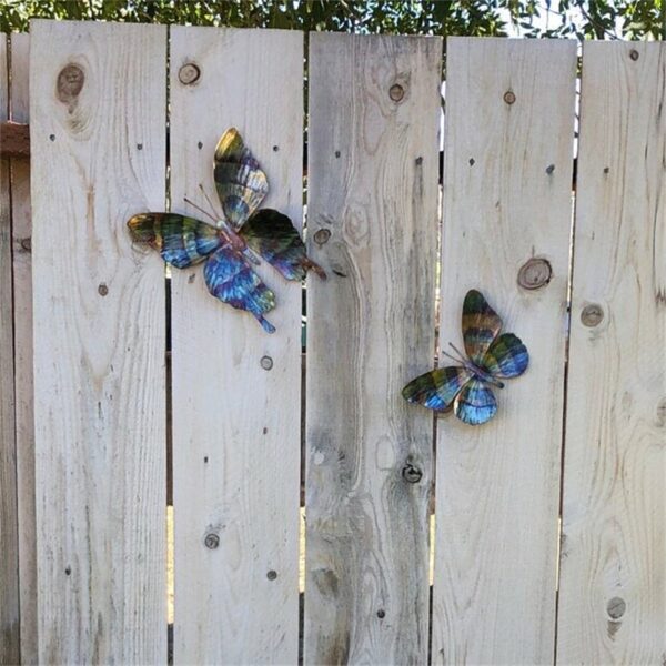 ໂລຫະ Butterfly Decor Wall Sculptures Ornaments Garden Art For Patio Porch Fence Backyard Outdoor Hanging Decoration 2