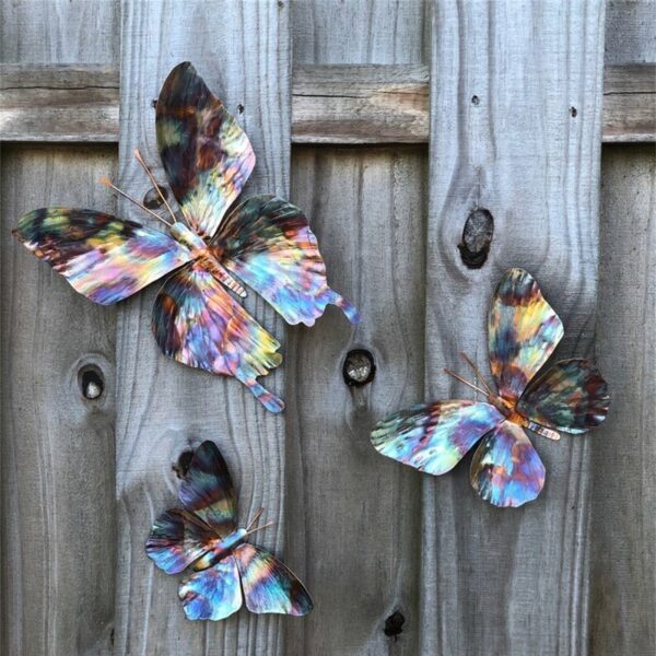 Metal Butterfly Decor Wall Sculptures Ornaments Garden Art For Patio Porch Fence Backyard Outdoor Hanging Decoration