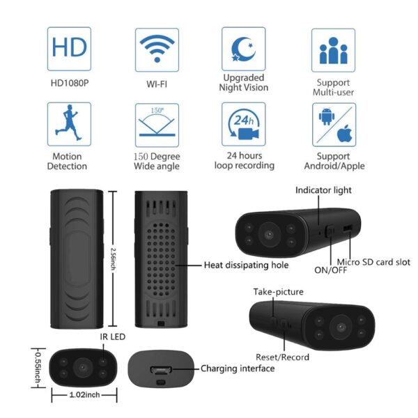 Mini WFi camera HUOMU Home Security Cameras 1080P HD Wireless Remote View Camera Nanny Cam Small 1