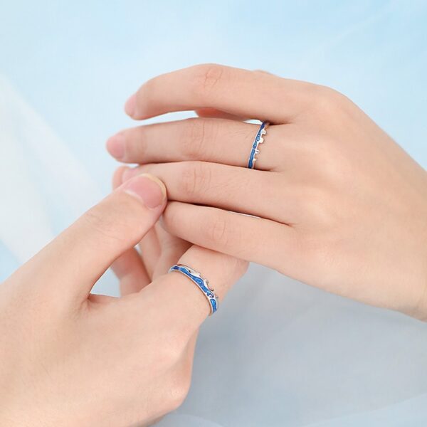 Moon and Sea Promise Ring for Him and Her Adjustable 2 Tone Sterling Silver 925 Rings 1