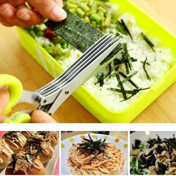 Multifunctional Muti Layers Stainless Steel Knives Multi Layers KItchen Scissors Scallion Cutter Herb Laver Spices Cook 4