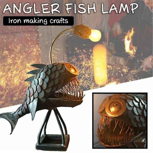 NEW Creative Angler Fish Desk Lamp Shark Desktop Night Light USB Metal Art Lantern Table Decoration 2