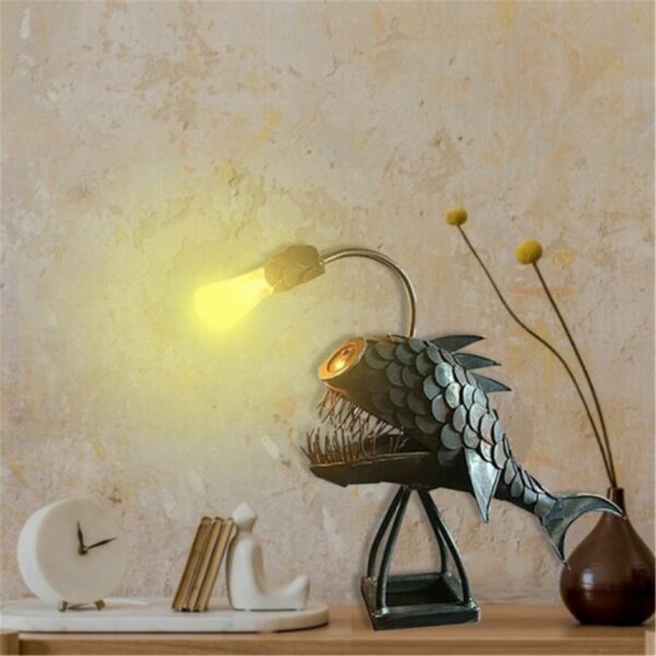 NEW Creative Angler Fish Desk Lamp Shark Desktop Night Light USB Metal Art Lantern Table Decoration 3