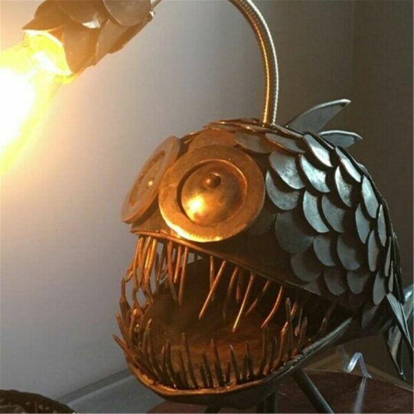 NEW Creative Angler Fish Desk Lamp Shark Desktop Night Light USB Metal Art Lantern Table Decoration 4