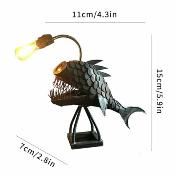 NEW Creative Angler Fish Desk Lamp Shark Desktop Night Light USB Metal Art Lantern Table Decoration 5
