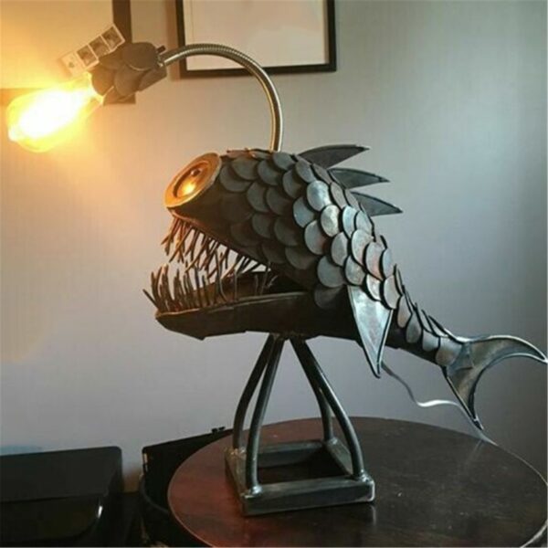 NEW Creative Angler Fish Desk Lamp Shark Desktop Night Light USB Metal Art Lantern Table Decoration
