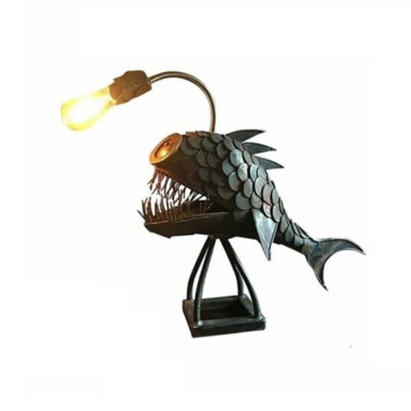 NEW Creative Angler Fish Desk Lamp Shark Desktop Night Light USB Metal Art Lantern Table