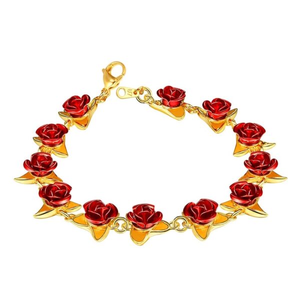 New Ins Red Rose Flowers Bracelet Wrist Charm Chain Gold Color Rose Bracelets For Women Mother