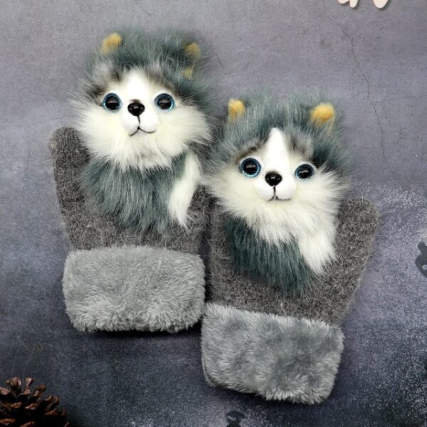 Winter Knit Gloves Cute 3D Fluffy Cartoon Animal Decor Thickened Plush Lining Windproof Thermal Warm Mittens 1.jpg 640x640 1