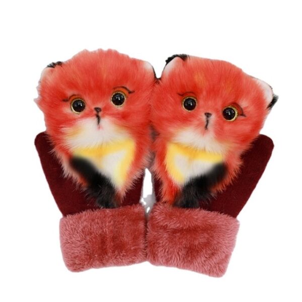 Winter Knit Gloves Cute 3D Fluffy Cartoon Animal Decor Thickened Plush Lining Windproof Thermal Warm Mittens 4.jpg 640x640 4