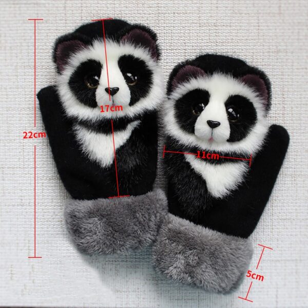 Winter Knit Gloves Cute 3D Fluffy Cartoon Animal Decor Thickened Plush Lining Windproof Thermal Warm Mittens 5