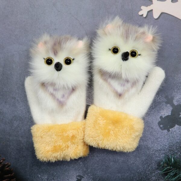 Winter Knit Gloves Cute 3D Fluffy Cartoon Animal Decor Thickened Plush Lining Windproof Thermal Warm Mittens 5.jpg 640x640 5