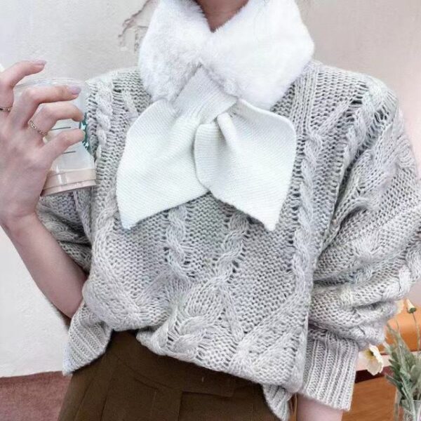 Foulards pour femmes Étudiants Kawaii Écharpe pour femmes confortable Patchwork Bow Dot Style coréen All match Design Faux 9.jpg 640x640 9