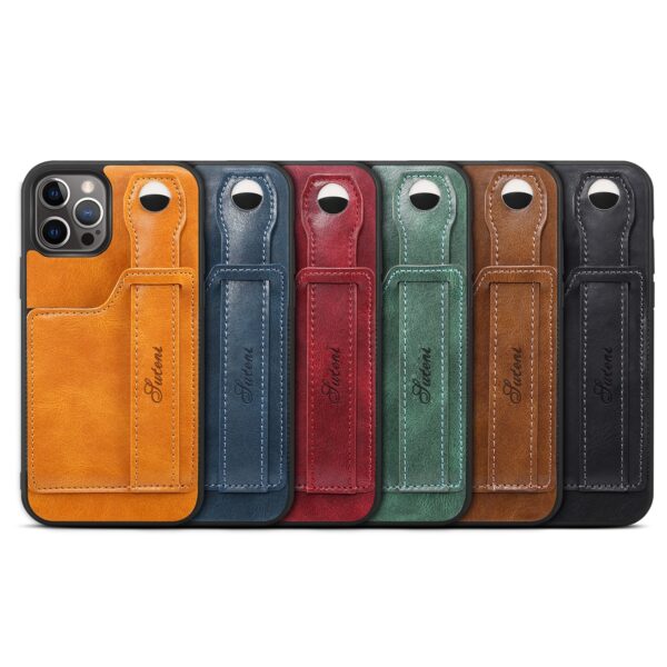 for iPhone 12 13 Mini 12 Pro Max Cases Luxury Leather Bracket Wristband Card Slot Holder 5