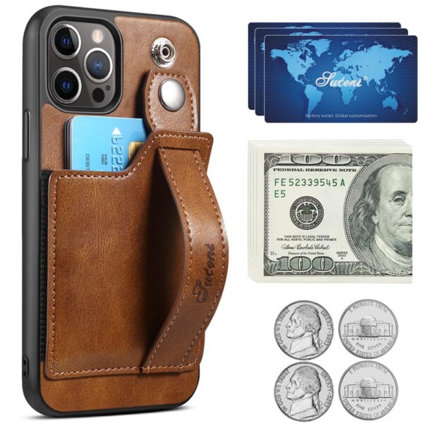 for iPhone 12 13 Mini 12 Pro Max Cases Luxury Leather Bracket Wristband Card Slot Holder