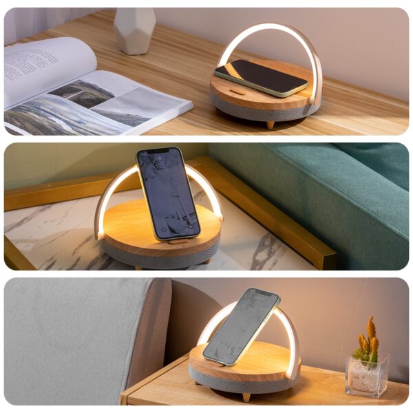 15W High Power Wood wireless charger Bluetooth Speaker LED Lamp fast charger for iPhone 13 13Pro 4