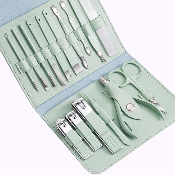 16pcs Manicure Set With PU Leather Case Nail Clippers Kit Pedicure Care Tools Nail Care Scissors