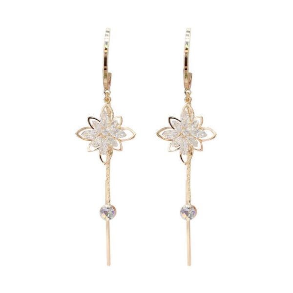 2021 new high grade sense zircon flower tassel earrings South Korean temperament fashion web celebrity earrings