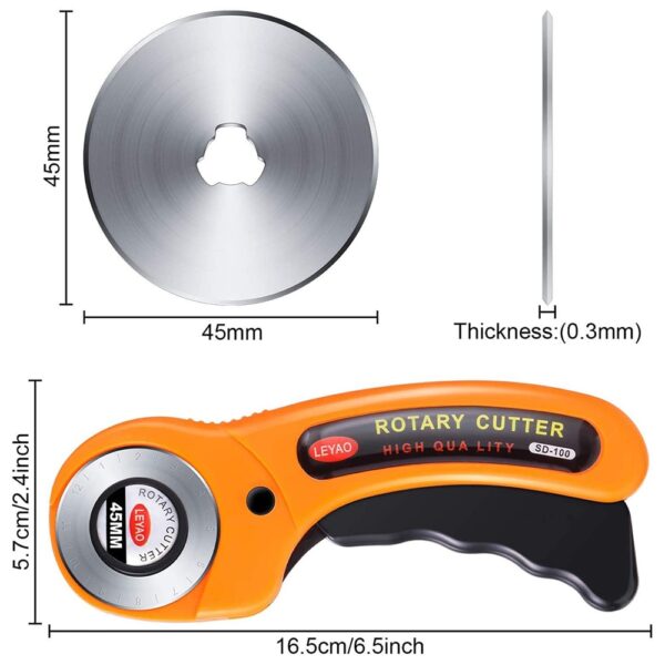 45mm Round Rotary Cutter with 5pcs Blades Sewing Fabric Leather Cutting Tools for Patchwork Quilting Crafting 4