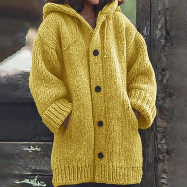 Autumn Ladies Sweater Solid Color Cardigan With Hood Knitted Single Breasted Drawstring Casual Sweater 1.jpg 640x640 1