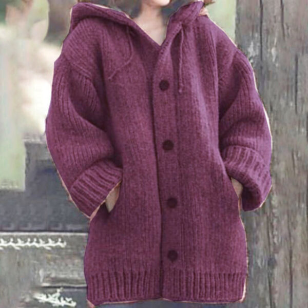 Autumn Ladies Sweater Solid Color Cardigan With Hood Knitted Single Breasted Drawstring Casual Sweater 2.jpg 640x640 2