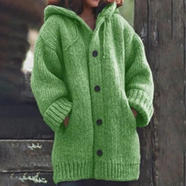 Autumn Ladies Sweater Solid Color Cardigan With Hood Knitted Single Breasted Drawstring Casual Sweater 4.jpg 640x640 4