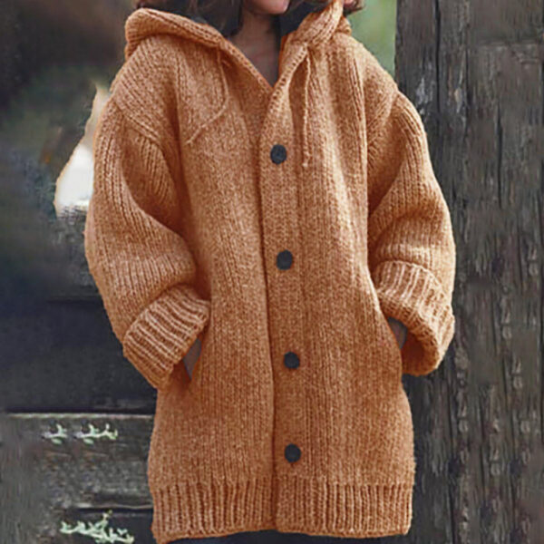 Autumn Ladies Sweater Solid Color Cardigan With Hood Knitted Single Breasted Drawstring Casual Sweater 7.jpg 640x640 7