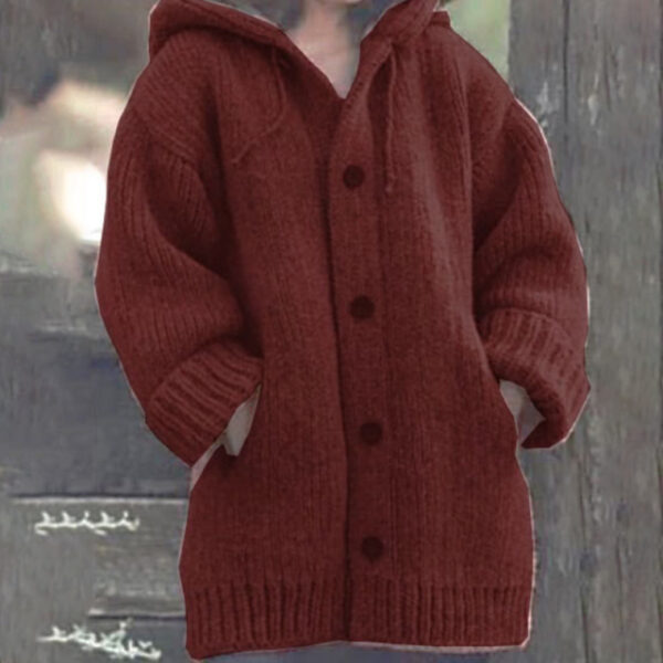 Autumn Ladies Sweater Solid Color Cardigan With Hood Knitted Single Breasted Drawstring Casual Sweater 9.jpg 640x640 9
