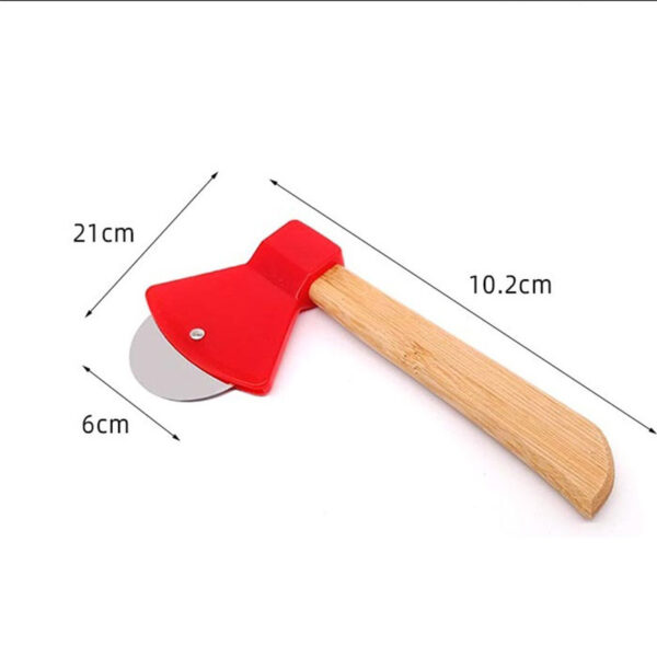 Axe Bamboo Handle Pizza Cutter Rotating Blade Home Kitchen Cutting Tool 4