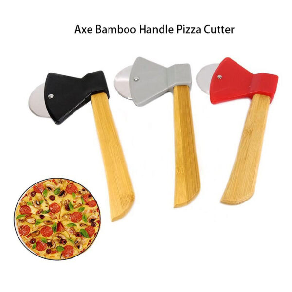 Axe Bamboo Handle Pizza Cutter Rotating Blade Home Kitchen Cutting Tool 5