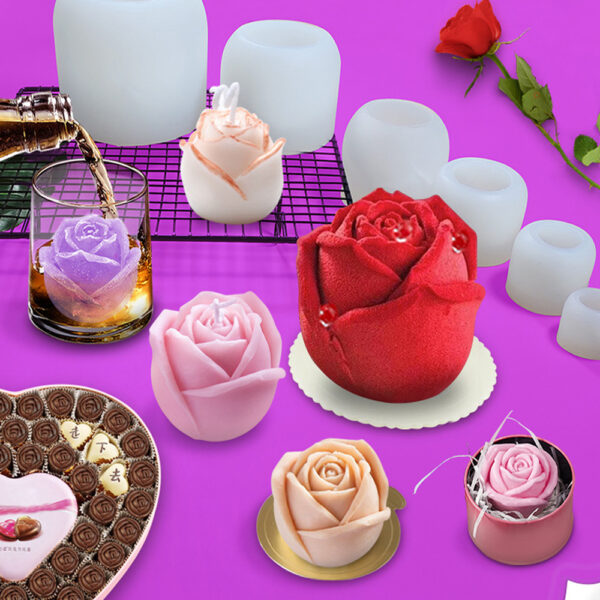 Motlle d'espelmes Motlle de sabó Decoració de pastissos Formes de motlle de silicona de flors de roses Diy 3d Resina Argila Xocolata